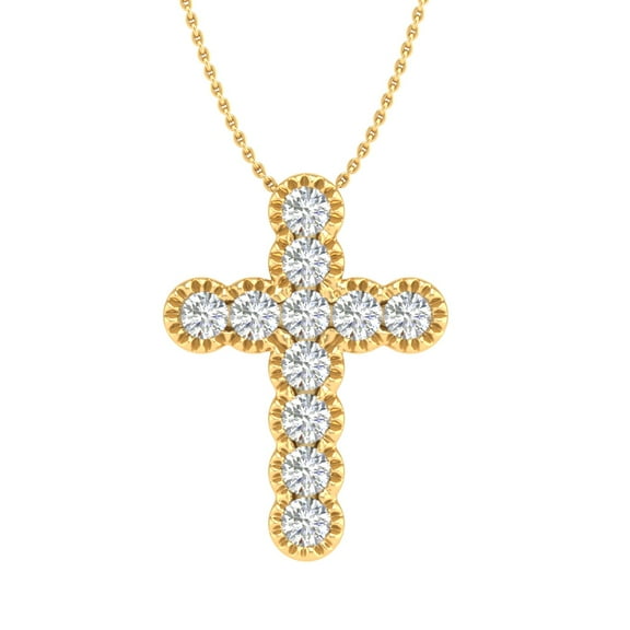 1/3 ctw Round Diamond Milgrain Edge Cross Pendant Necklace in 10K Yellow Gold