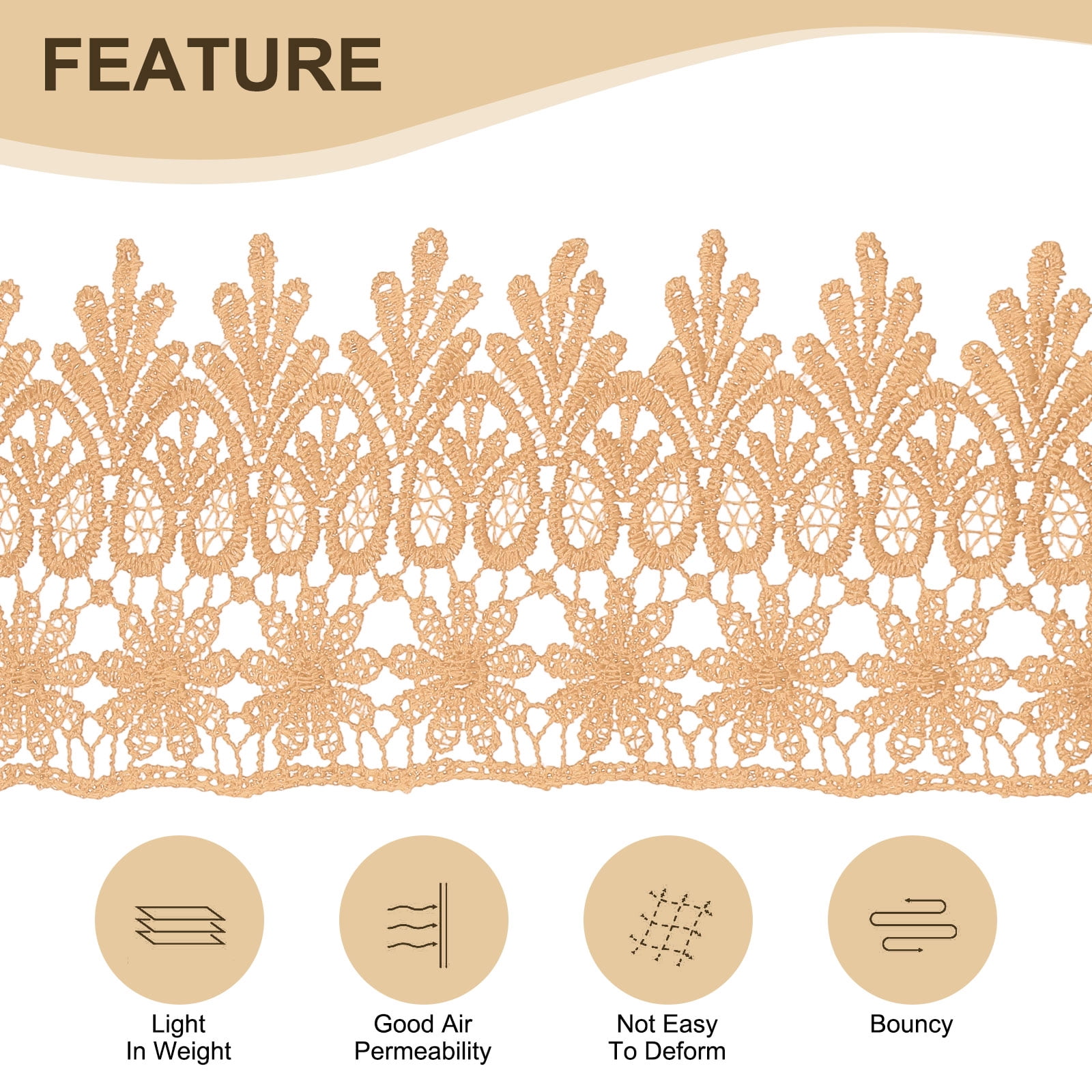 Uxcell 3.15 Inch Wide 15 Yard Lace Ribbon Floral Pattern Khaki Embroidered Lace Trim Ribbon for Sewing Making, and DIY Crafts, Gift Wrapping, Wedding Decor