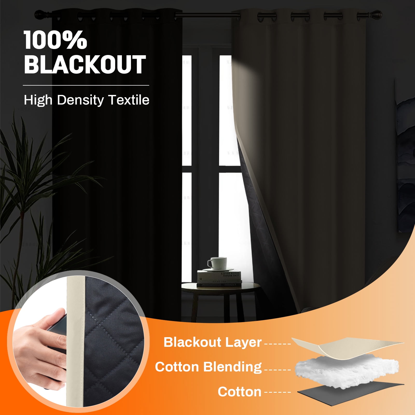 Lapalife Thermal Insulated 100% Blackout Curtains for Bedroom, 63 Inch Double Layer Thick Quilted Lining Grommet Curtain Noise Reducing for Living room, Bedroom, Beige, 1 Panel