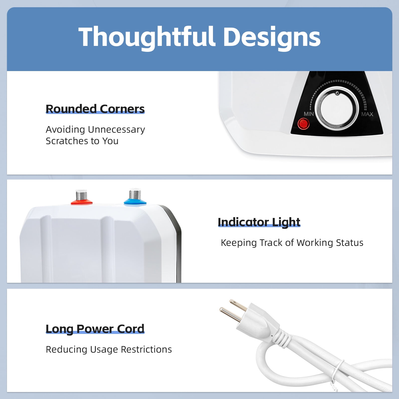 1500W Tankless Electric Water Heater, 6L/1.59gal Mini Instant Hot Water Heater, 86-149°F On Demand Under Sink, with Overheating Protection/IPX4, for Kitchen RV