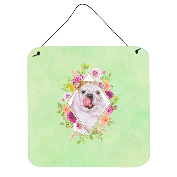 Carolines Treasures CK4300DS66 English Bulldog Green Flowers Wall or Door Hanging Prints 6x6 multicolor