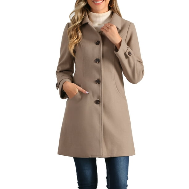 Abrigo de invierno para mujer con cuello Peter Pan, trench y abrigo tipo guisante, talla L, color caqui taupe