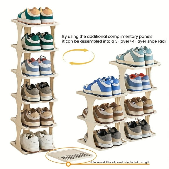 Vertical Shoe Rack: 6 Tier Adjustable Shoe Organizer for Closet, Narrow Entryway, or Bedroom Easy to Assemble and Disassemble (White)