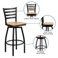 thumbnail image 4 of Flash Furniture HERCULES Series Black Ladder Back Swivel Metal Barstool - Natural Wood Seat, 4 of 11