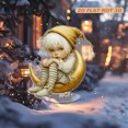 thumbnail image 1 of Rotating acrylic ornament featuring white-haired figure with golden moon intricate details vibrant colors surreal atmosphere fantasy art style, 1 of 7