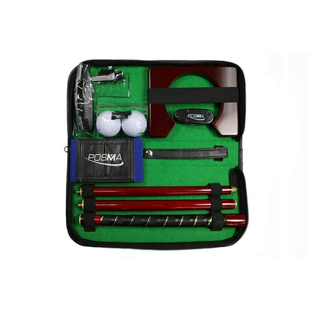 Posma GSP020WD2 Portable Golf Putting Trainer Gift Set for Indoor Outdoor Putter Practice w/ Laser Putting (Best Putter Training Aid)