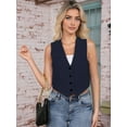 thumbnail image 6 of Cropped Suit Vest for Women Button Up Business Casual Dressy Waistcoat Vest Tops Navy Blue M, 6 of 9