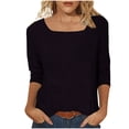 thumbnail image 6 of Women Plus Size Tunic Blouse Square Neck 3/4 Sleeve Solid Color Pullover Casual Loose Fashion Basic Tees (5XL, Black), 6 of 7