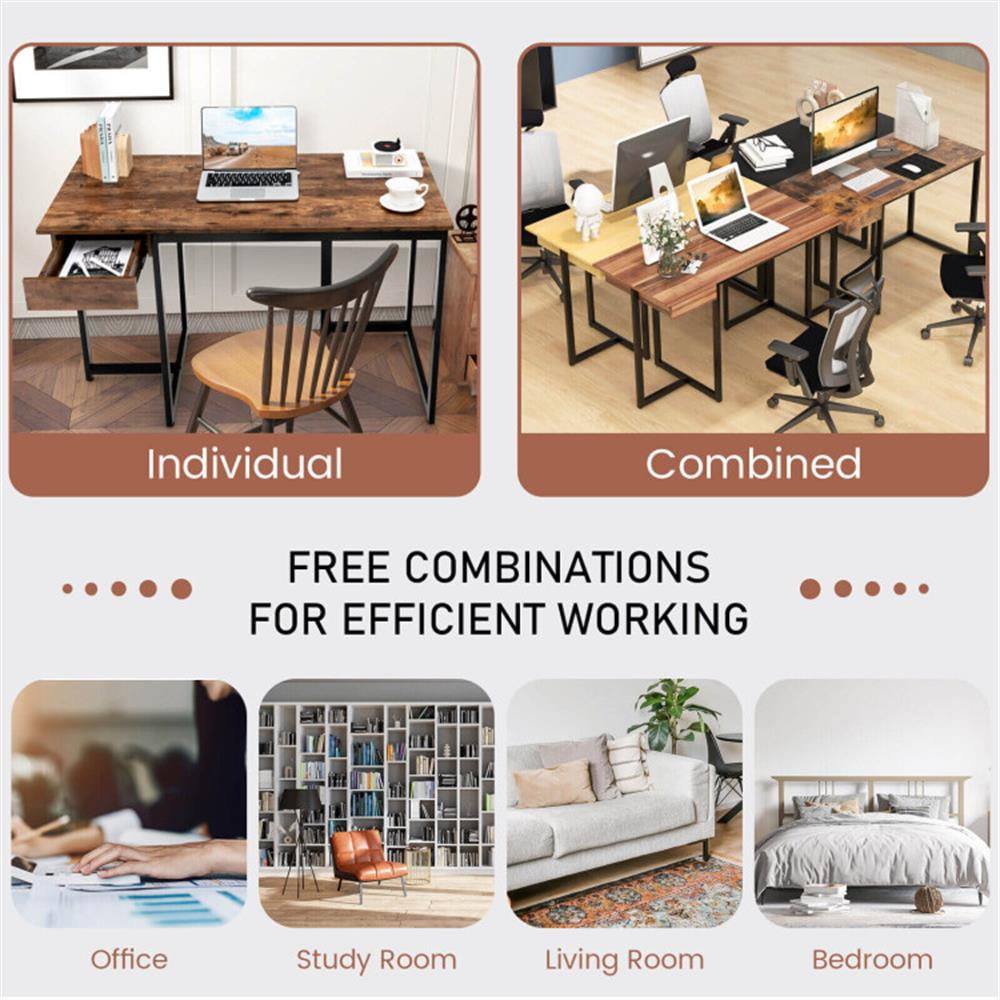 Demi Bonn 48" Computer Desk with Metal Frame and Adjustable Pads, Small Home Office Desk Study Writing Table, Brown