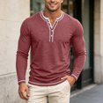 thumbnail image 2 of JIAYUE Men's T Shirt Contrast Color Trim Henley Long Sleeve Shirts V Neck Buttons Placket Slim Fit Casual Pullover Tops For Commute Travel And Everyday Comfortable Wear, 2 of 7