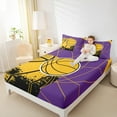 thumbnail image 4 of Feelyou Boys Cartoon Basketball Queen Sheet Sets, Purple Yellow Stripes Geometry Flat Sheet, Modern Ball Game Queen Fitted Sheet, Ultra Soft Home Decor, 4-Piece, 4 of 7
