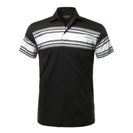 FashionOutfit Men's Casual Everyday Basic Striped Single Chest Pocket Short Sleeves Polo (Best Polo T Shirts For Men)