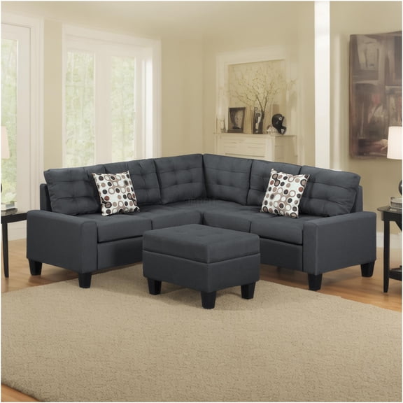 JERFIT Modern 6-Piece Upholstered Fabric Sectional Sofa Couch with Ottoman, Grey Living Room Set