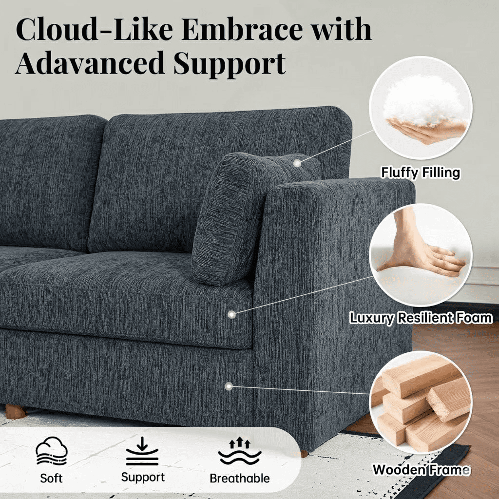 Howcool Cloud Couch Modular Sectional Sofa 6 Seat 134" U Shaped Convertible Couch Chenille Thick Cushion with 2 Storage Ottomans and Toss Pillows Washable Removable Cover for Living Room,Blue Gray