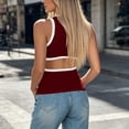 thumbnail image 4 of VBVC Women's Contrast Trim Side Cutout Ribbed Tank Top , Ladies' Slim Fit Sleeveless Cami , Summer Y2K Trendy Streetwear Shirt For Women,Wine,S-2XL, 4 of 5