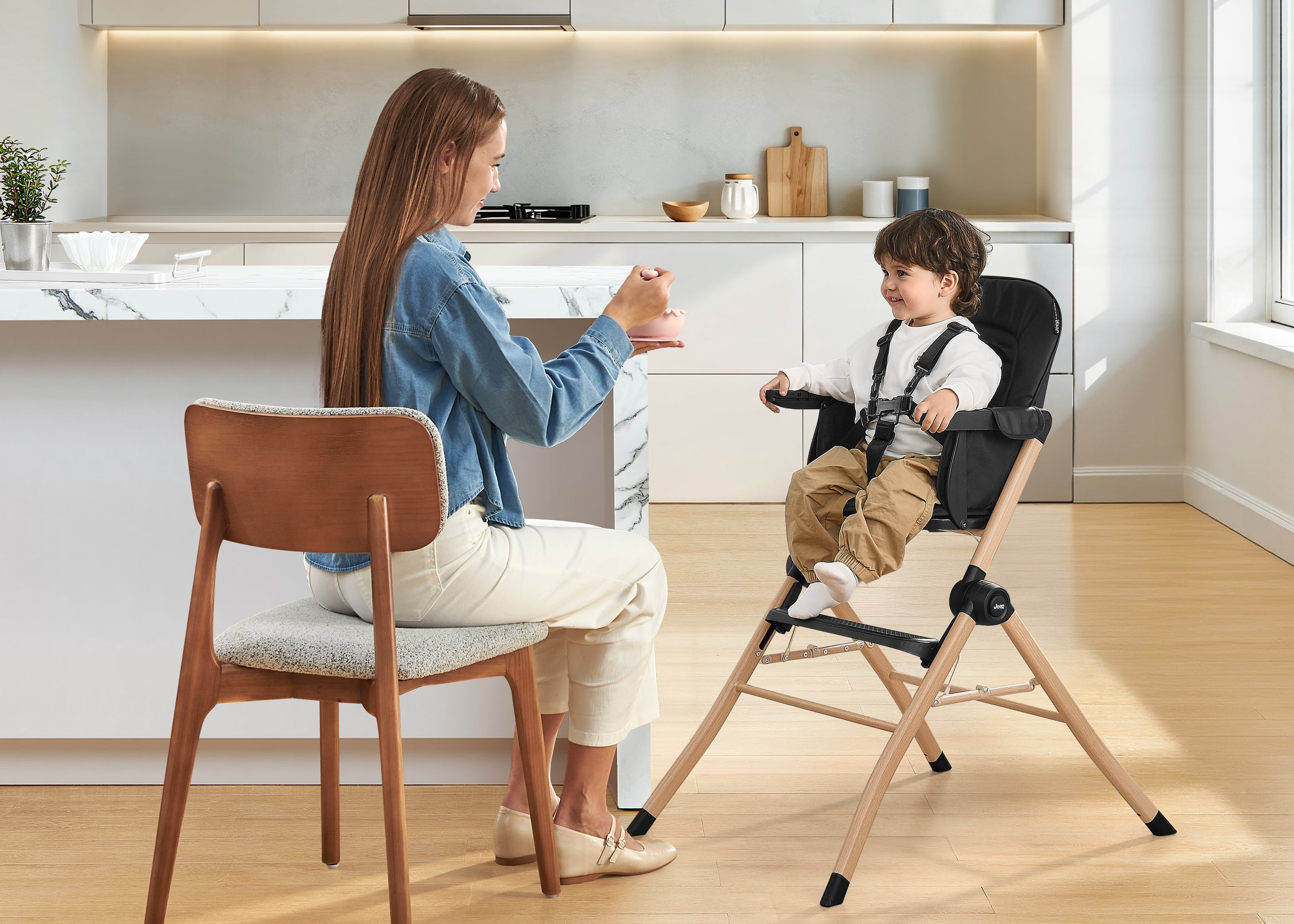 Jeep Dune Compact Travel High Chair by Delta Children - Slim Fold, No Tolol Adjustable Tray and Footrest, Black
