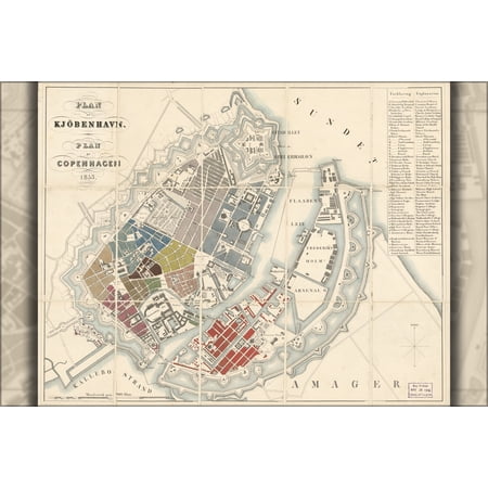 24"x36" Gallery Poster, map of Copenhagen Denmark 1853 in danish