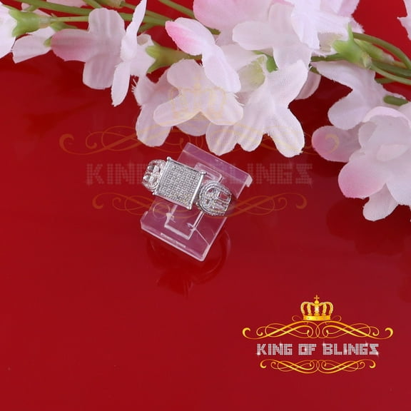 King of Bling's 0.10 CT Real Diamond 925 Sterling White Silver Fashion Womens Square Ring Size 7