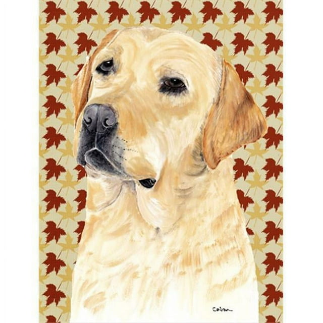 Carolines Treasures SC9216GF 15 x 15 In. Labrador Yellow Fall Leaves Portrait Flag- Garden Size