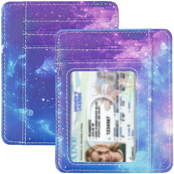 Credit Card Holder Minimalist Slim Wallet ID Window PU Leather Starry Sky RFID Blocking Card Case Organizer Small Thin Front Pocket Wallet