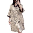 thumbnail image 5 of Camisón con estampado de mariposa para mujer, ropa de dormir cómoda, suelta, estilo lavado de tinta, vestido de noche de seda satinada Floral, 5 of 5