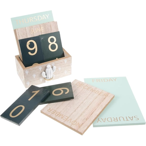 Wooden Block Desktop Calendar with Manually Changeable Date for Home Office Decor