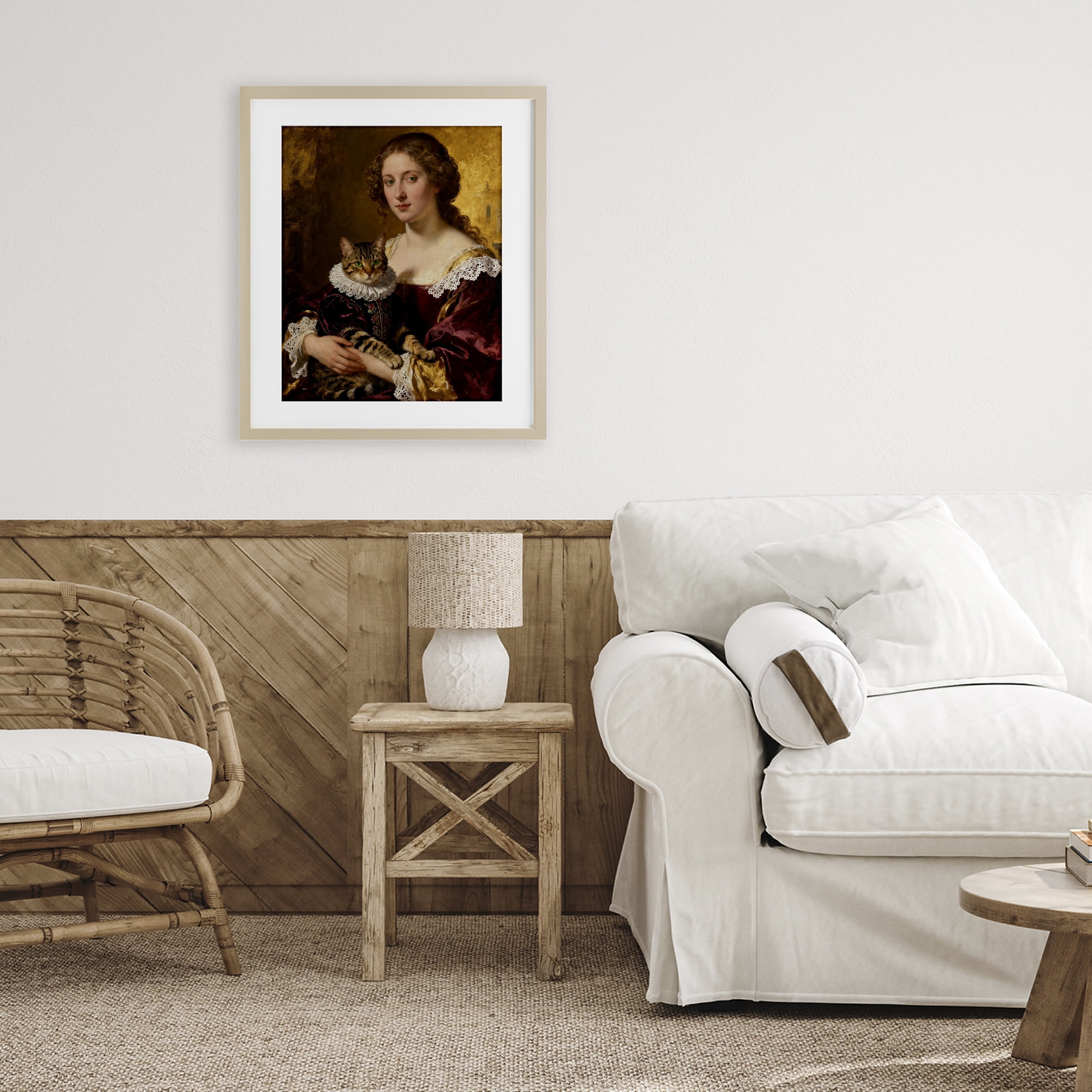 Stupell Industries Renaissance Lady with Regal Cat Birch Framed Print Under Glass, design by CAD Designs