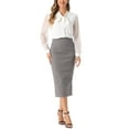 thumbnail image 2 of INSPIRE CHIC Women's Checked Plaid Print High Waist Zipper Back Split Bodycon Midi Skirt L Khaki, 2 of 5