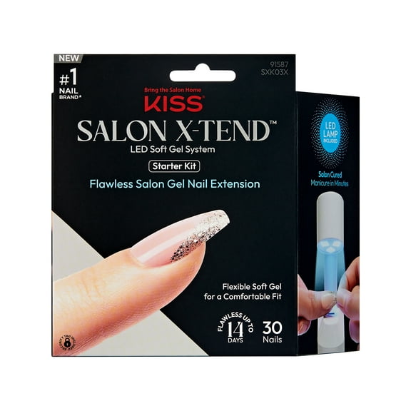 KISS Salon X-tend Press on Nails, Idol, Gold, Medium Coffin, 30 Count