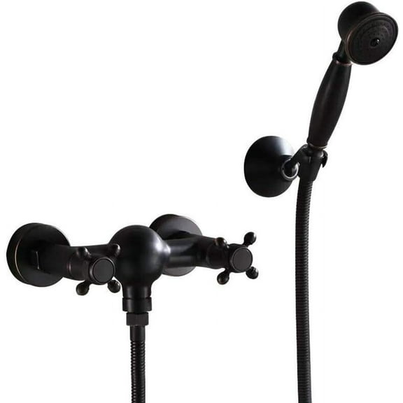 Matte Black Bath Tub Faucet Brass Bathtub Faucets with Hand Shower Double Handle Mixer Taps Wall Mounted for Bathroom,A