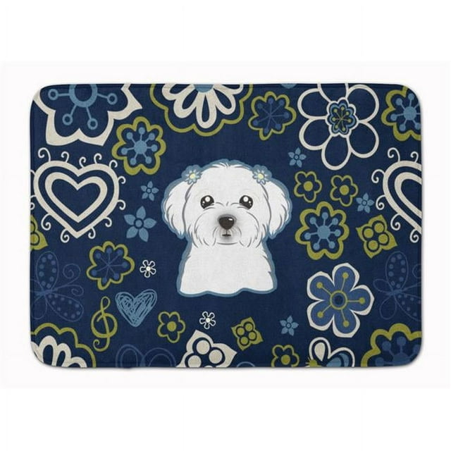 Carolines Treasures BB5059RUG Blue Flowers Maltese Machine Washable Memory Foam Mat