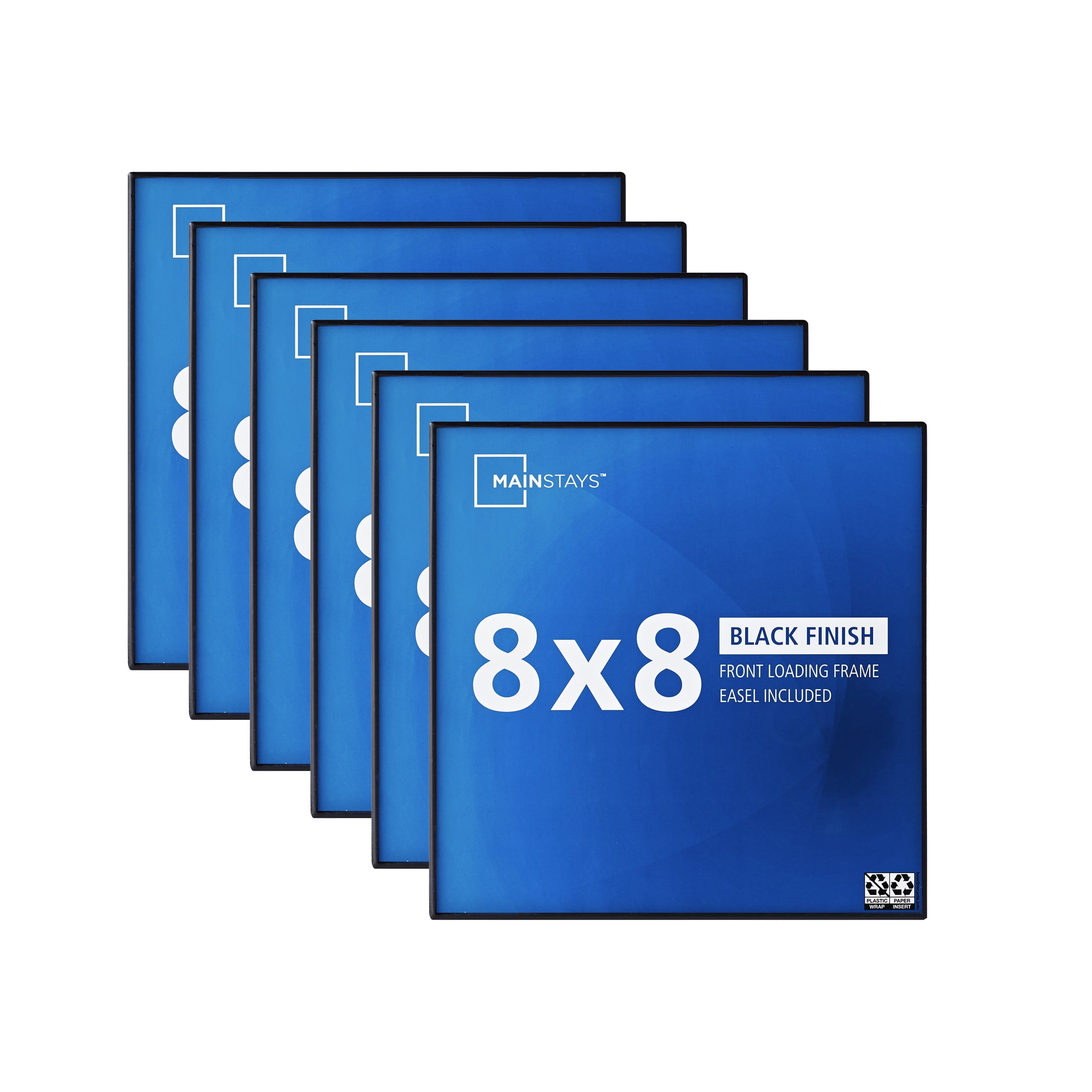 Mainstays 8x8 Front Loading Gallery Picture Frame, Black, Set of 6