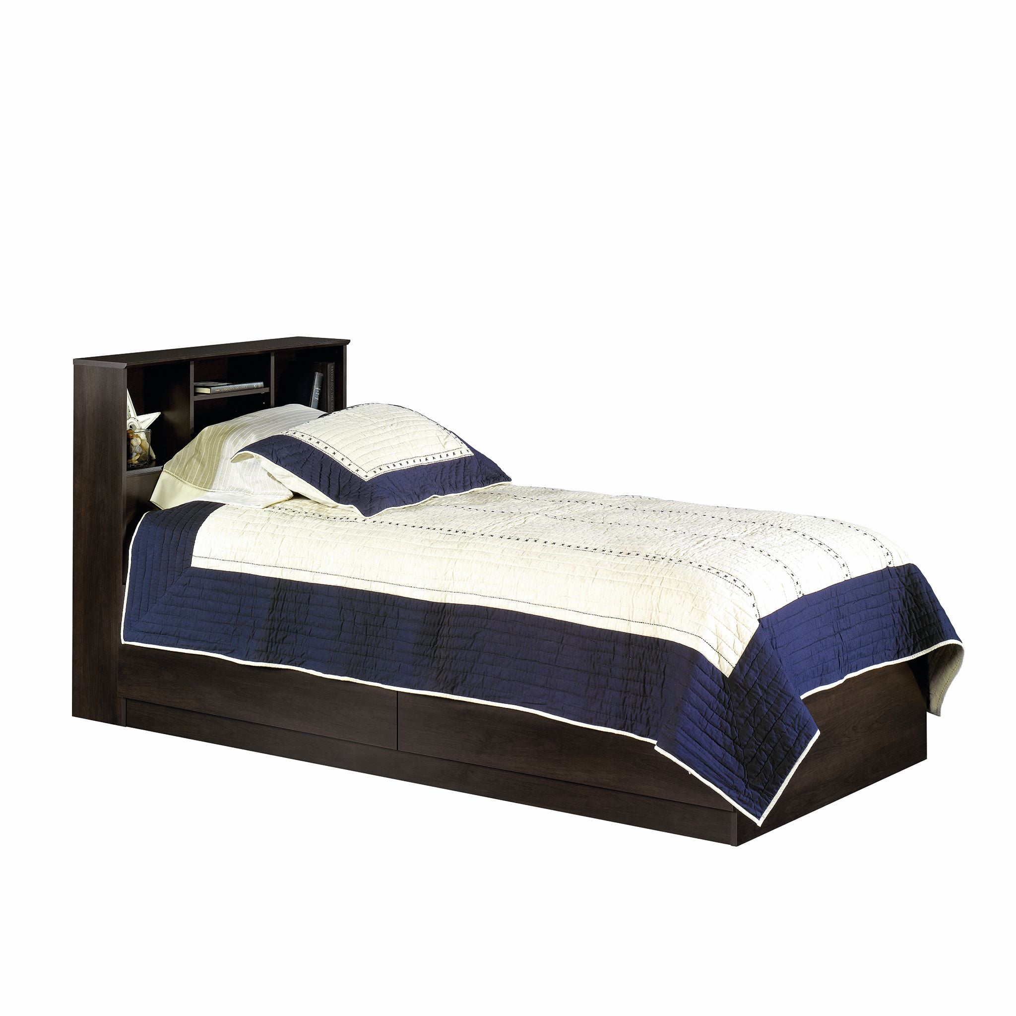 Your Zone Easy to Assemble Storage Bed with Bookcase Headboard, Twin, Espresso Finish