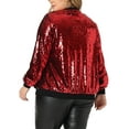 thumbnail image 3 of Women's Plus Size Metallic Jacket Sparkle Party Sequin Bomber Jackets - Agnes Orinda 4X Red, 3 of 6