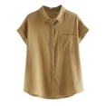 thumbnail image 4 of French Style Linen Shirt - Women's Rolled Sleeve Summer Top, Relaxed Fit Cropped Cotton Blouse | Yubnlvae (Yellow | XXL), 4 of 4