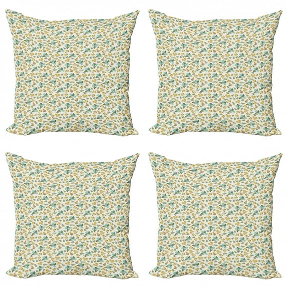 Ambesonne Botanical Throw Pillow Cover 4 Pack, Herbs Flourishing Flowers, 20", Ivory Seafoam