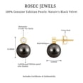 thumbnail image 5 of Rosec Jewels Tahitian Pearl Diamond Earrings - 15 Carat - AAA Grade - Black Pearl Studs with Screw Back - Gift for Special Occasions, 18K Yellow Gold, 5 of 6