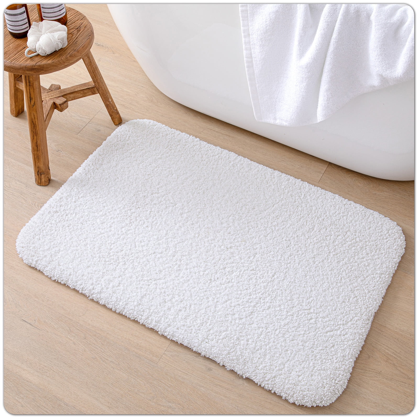 OEAKAY Bathroom Rugs,24"x16",Non Slip Shower Bath Room,Extra Soft and Absorbent,Bath Mats for Bathroom Floor,Machine Wash Dry Carpet Mat for Tub,24"x16"White