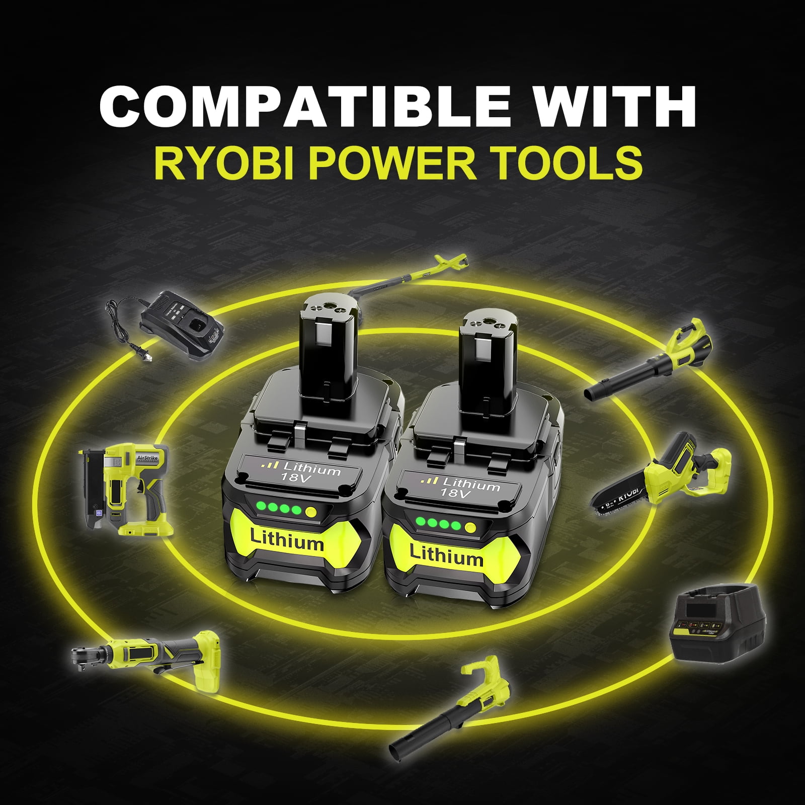 TenHutt 8.0Ah 2PACK Replacement for Ryobi 18V Battery P108 P107 P102P105 Compatible with 18V ONE system cordless power tools