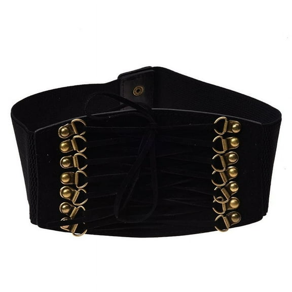 Women's Elastic Buckle Wide Waist Belt Waistband (Black)