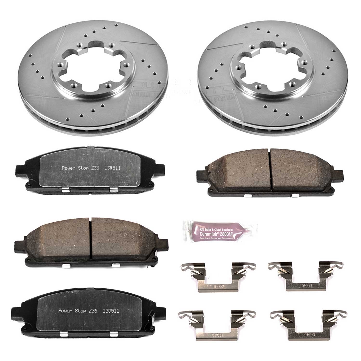 PowerStop Front Z36 Truck & Tow Carbon-Fiber Ceramic Brake Pad and Drilled and Slotted Rotor Kit Fits: NISSAN Select Models K1175-36