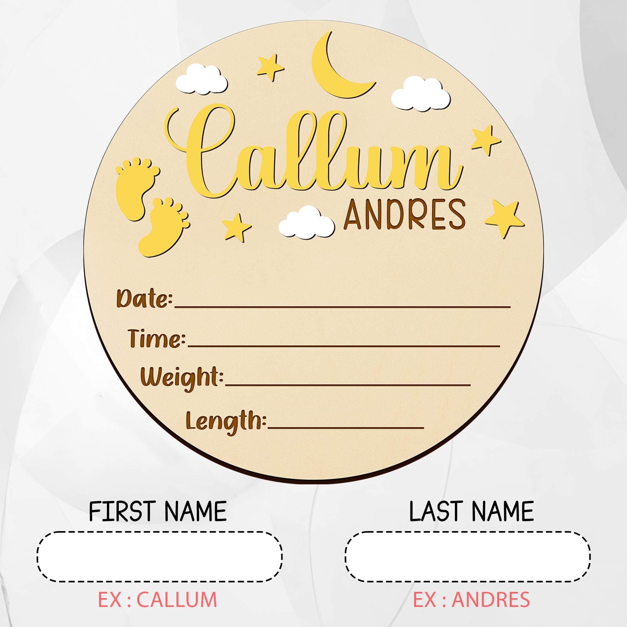 Personalized Baby Birth Name Sign Set, Wooden Nursery Decor with Stand, Custom Newborn Keepsake Gift, Baby Shower & Newborn Announcement