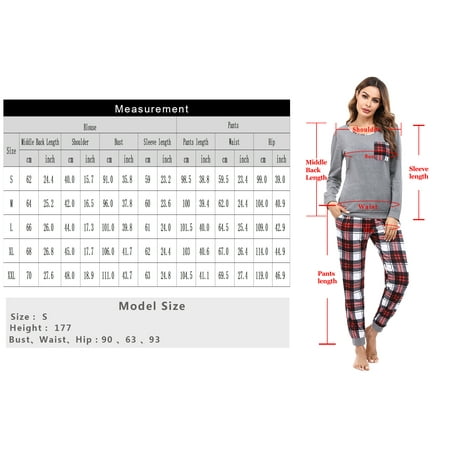 

iClosam Ladies Round Neck Cotton Long Sleeve Top Plaid Print Trousers Homewear Pajama Set