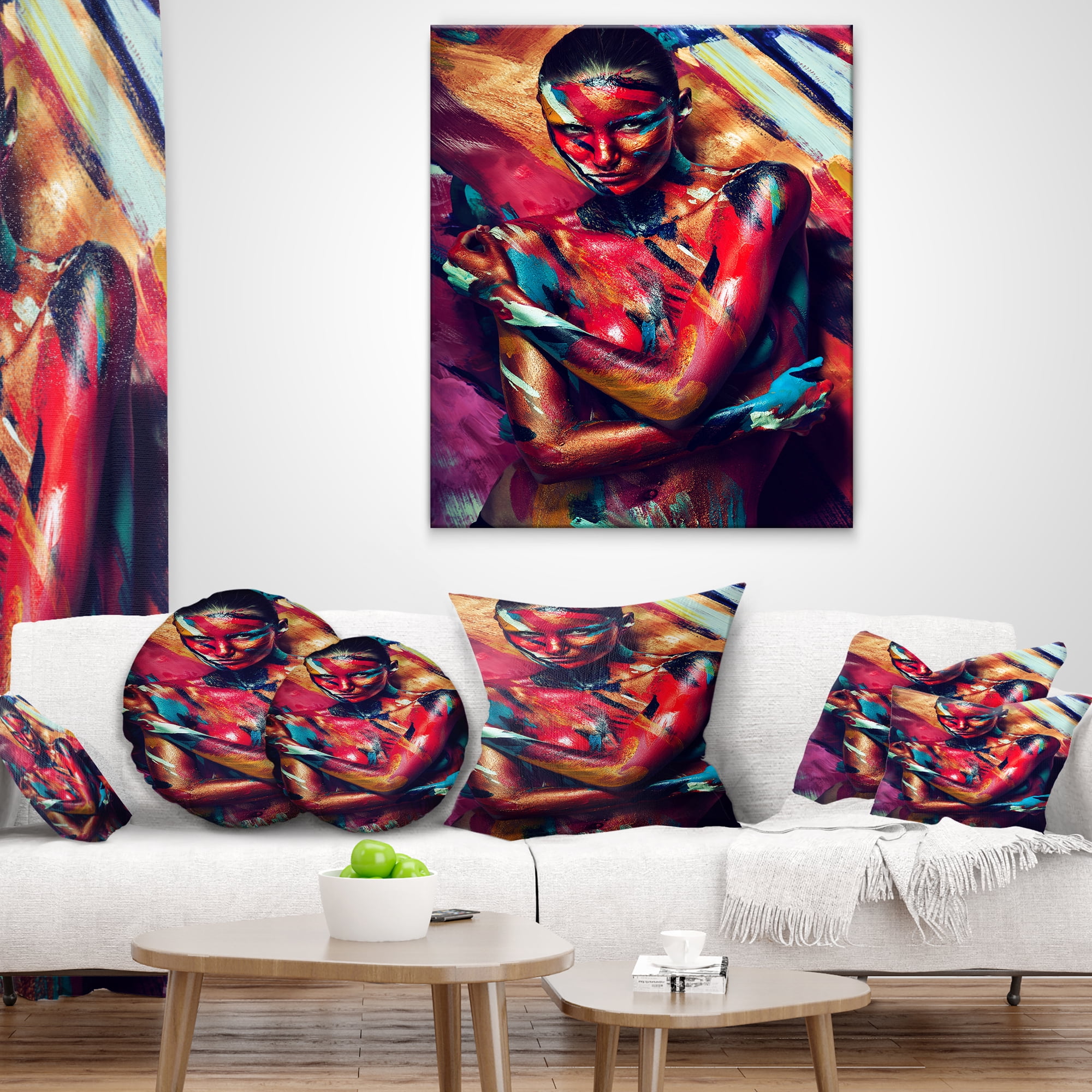 Designart Girl in Paint - Portrait Contemporary Throw Pillow - 12x20