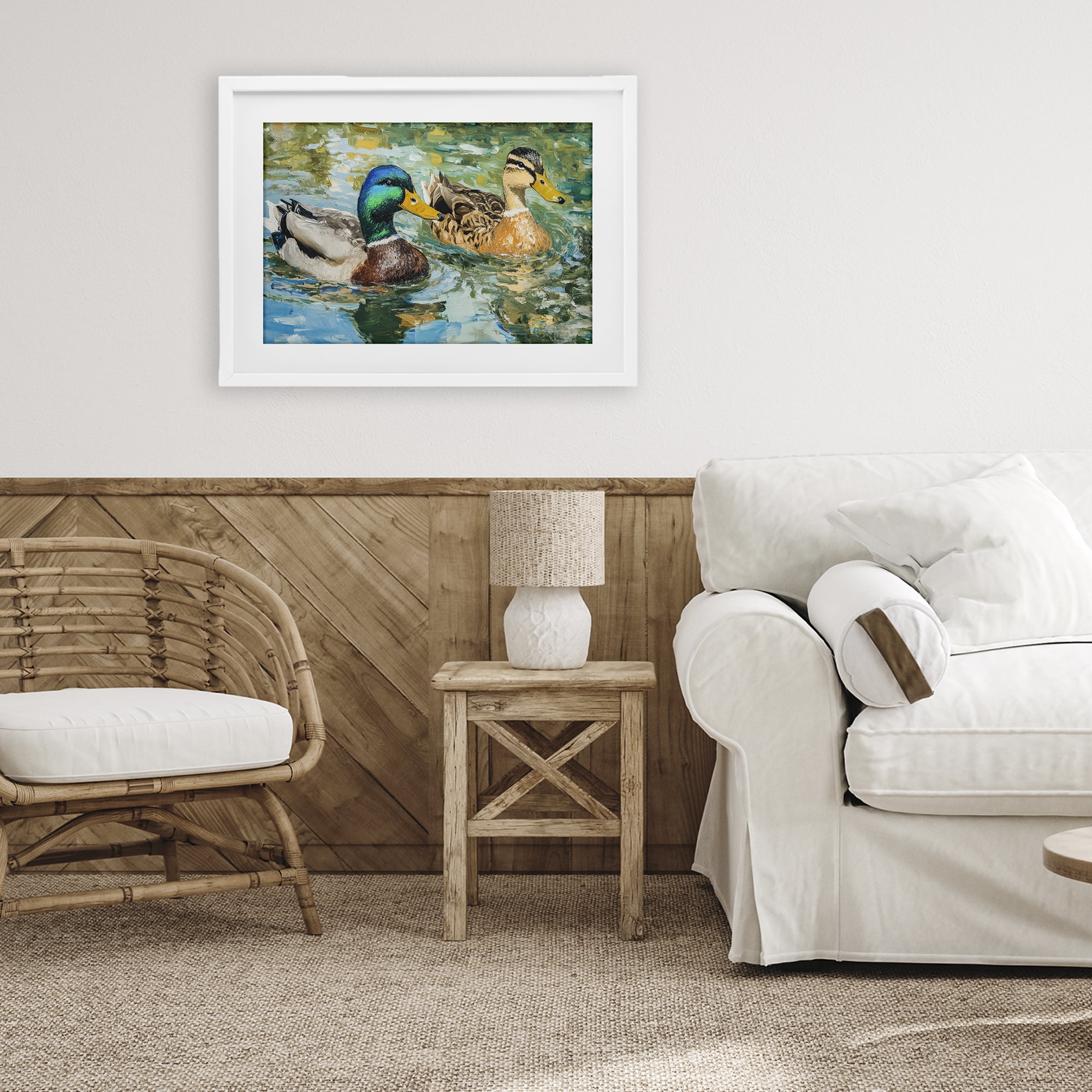 Stupell Industries Ducks Out For A Swim White Framed Print Under Glass, design by Petal Prints Design