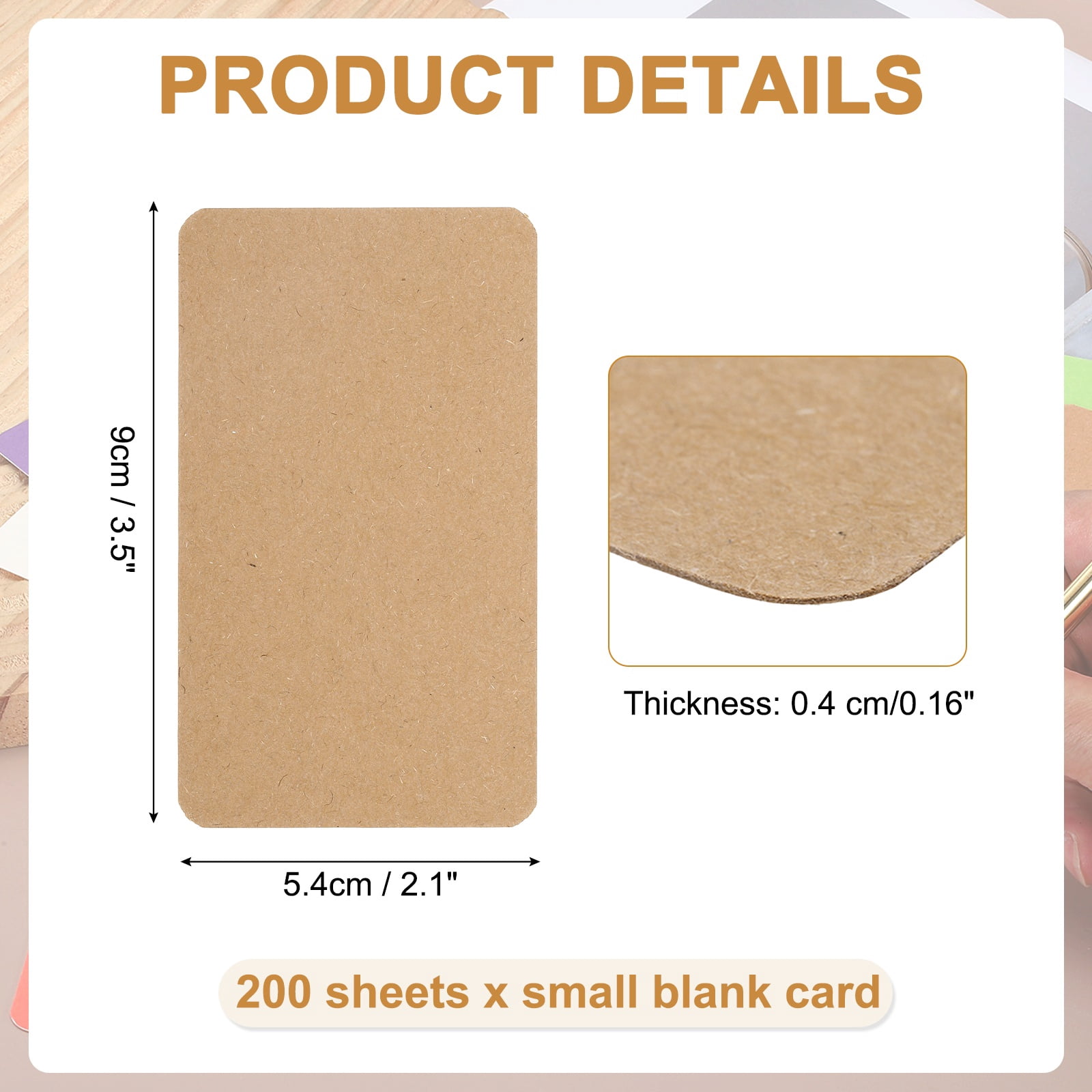 Uxcell 200 Sheets Small Blank Cards, 2.1"x 3.5" Double Sided Thick Cardstock 350gsm Cardstock Rounded Corner Index Card for DIY Thank You Greeting Gift Tags Paper Crafts, Brown