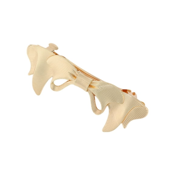 Unique Bargains 1 Pc Fashion Double Bow Hair Clips for Home Gold Tone