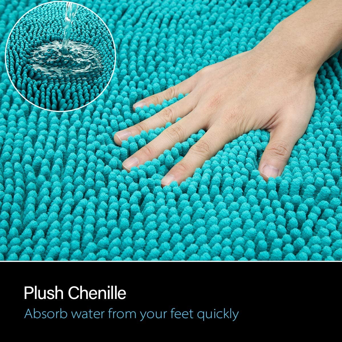 Luxury Bathroom Rug Shaggy Bath Mat 20 x 30 Inch, Washable Non Slip Bath Rugs for Bathroom Shower, Soft Plush Chenille Absorbent Carpets Mats, Teal Blue