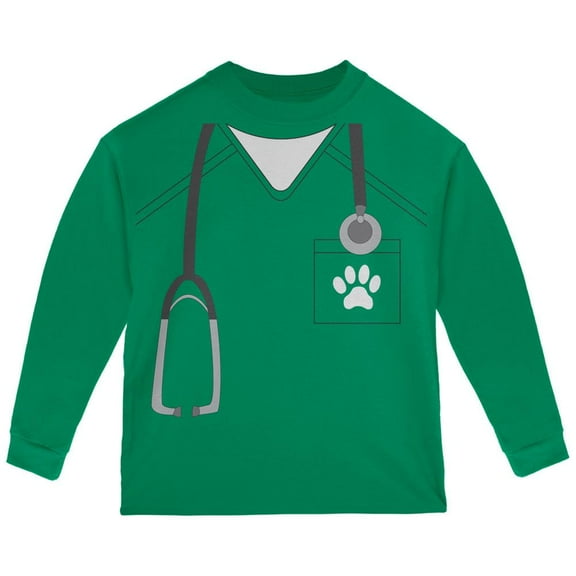 Halloween Vet Veterinarian Scrubs Costume Green Toddler Long Sleeve T-Shirt - 2T