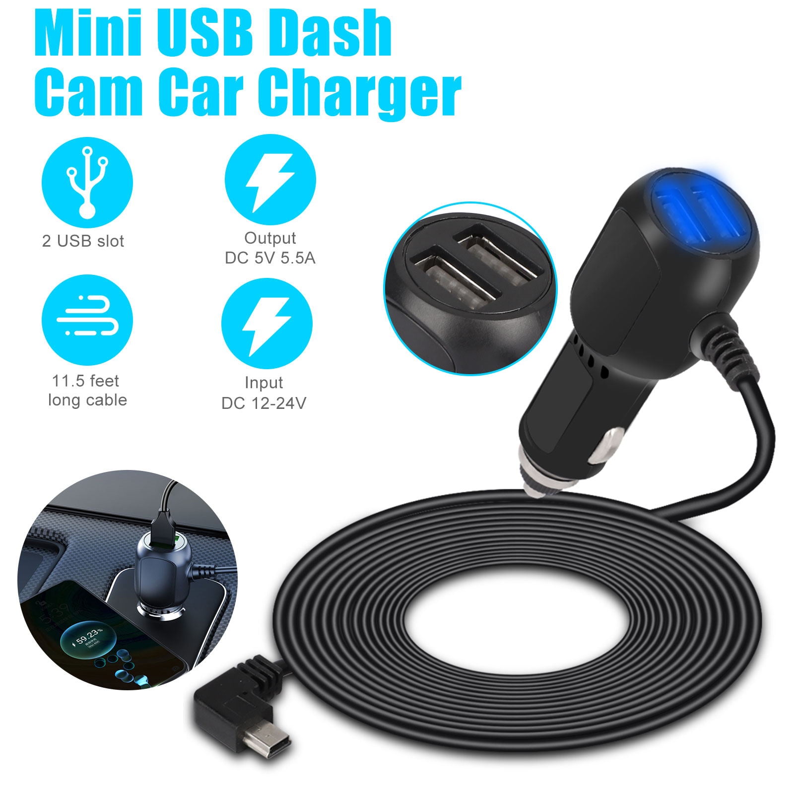 kollektion hvor som helst vejviser Mini USB Dash Cam Car Charger, EEEkit Dual USB Charger Socket with LED,  Waterproof 12V-24V USB Charger, QC 3.0 Fast Charge Power Outlet Adapter Fit  for Car, Boat, Marine, GPS - Walmart.com